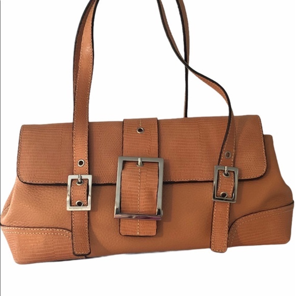 Leather w/ Lizard Embossing Peach Shoulder Bag